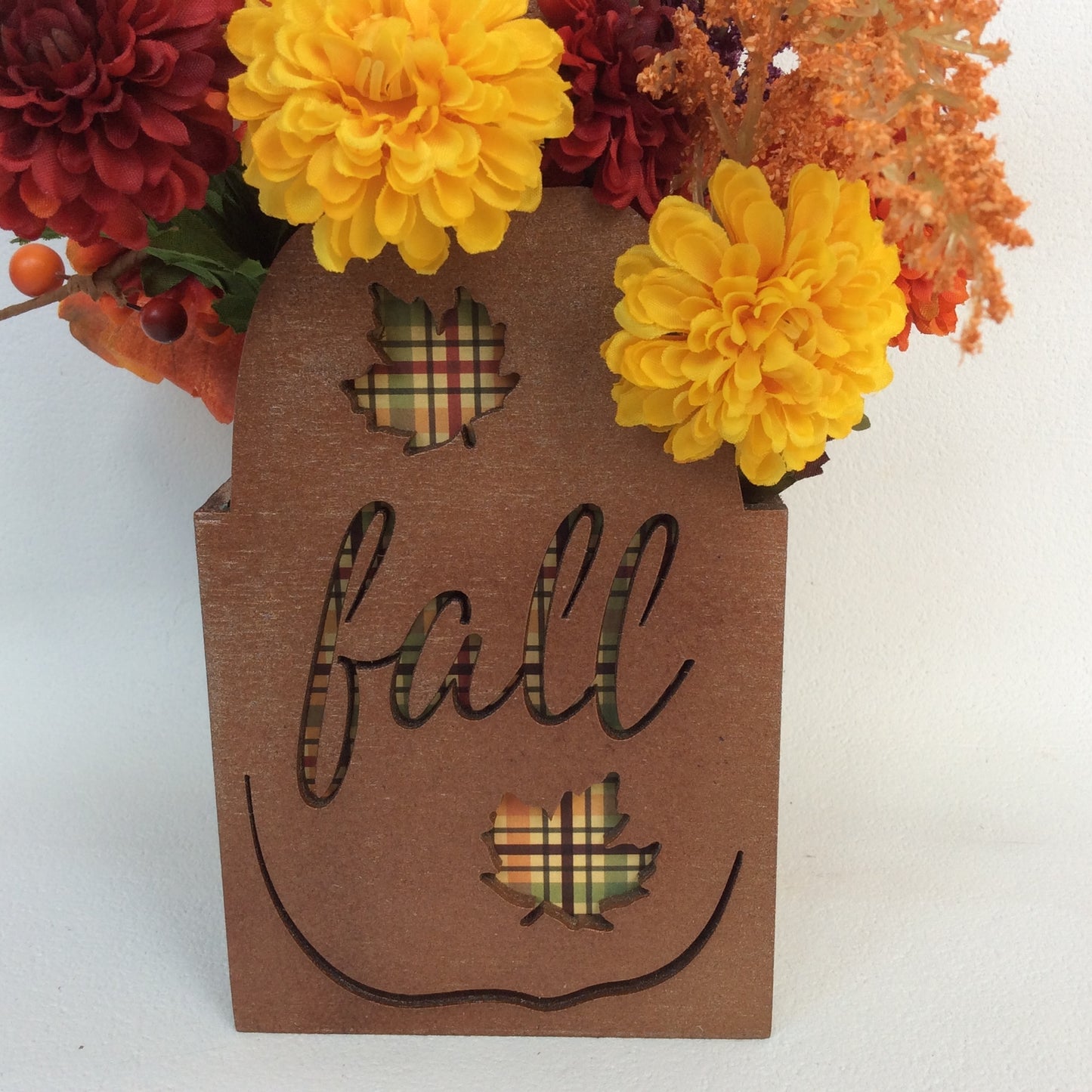 AGD Fall Decor - Harvest Plaid Small Wood Floral Flower Display
