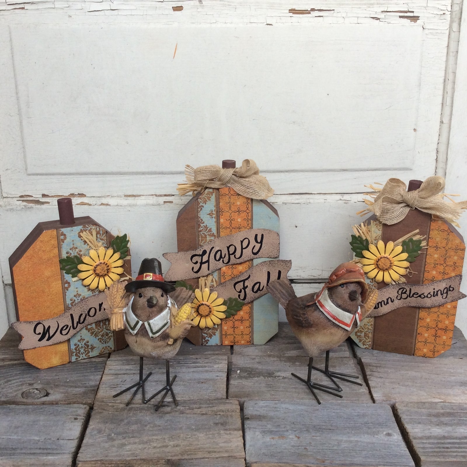 AGD Fall Decor - Welcome Pumpkins and Birds 4pc Bundle Set