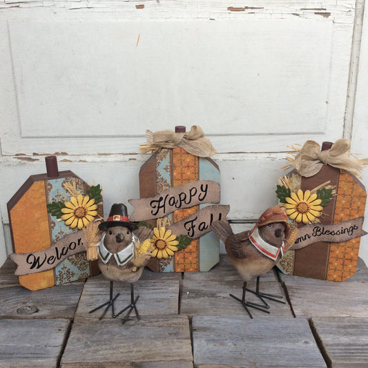 AGD Fall Decor - Welcome Pumpkins and Birds 4pc Bundle Set