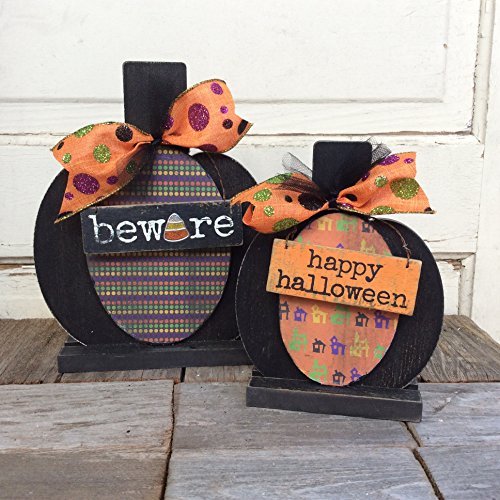 AGD Halloween Decor - Beware Candy Corn Pumpkins 2pc Set