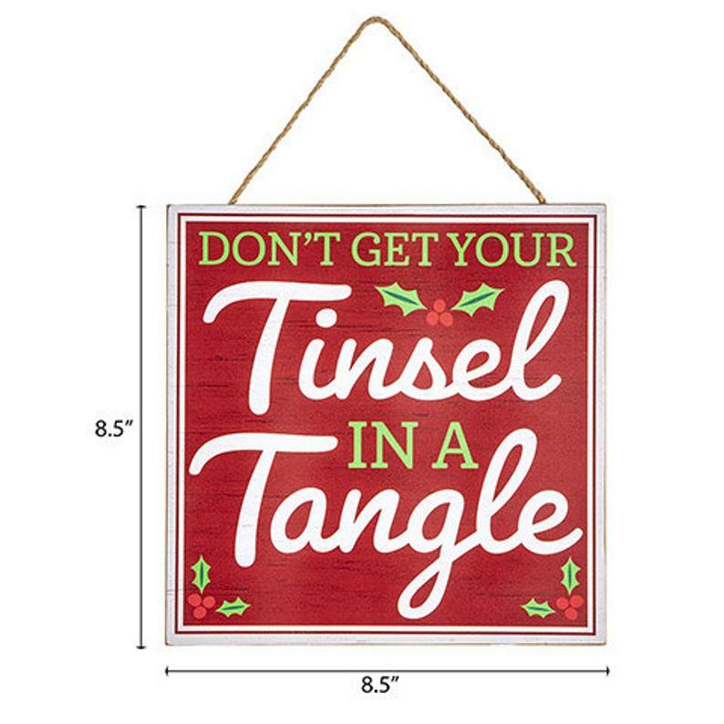 Darice Christmas Decor - Tinsel in A Tangle MDF Wood Wreath Sign