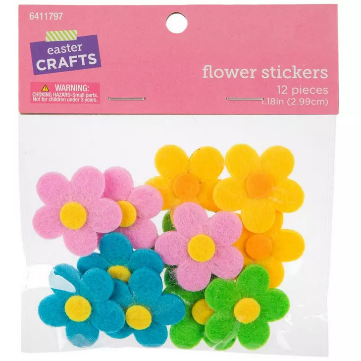 HL Easter Craft Decor - Felt Flower Stickers 12pc Set