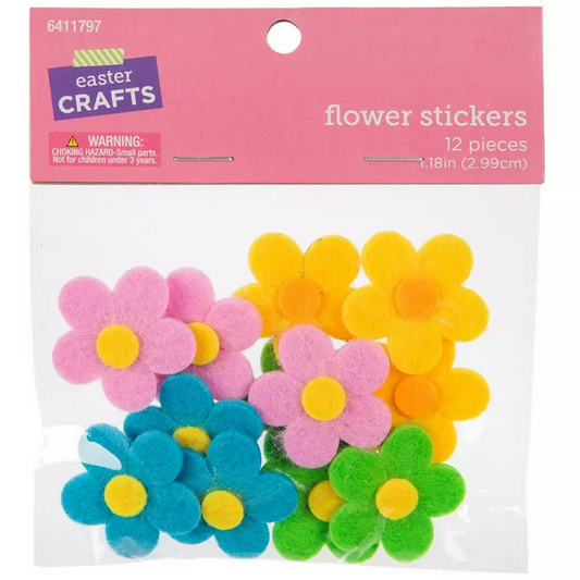 HL Easter Craft Decor - Felt Flower Stickers 12pc Set