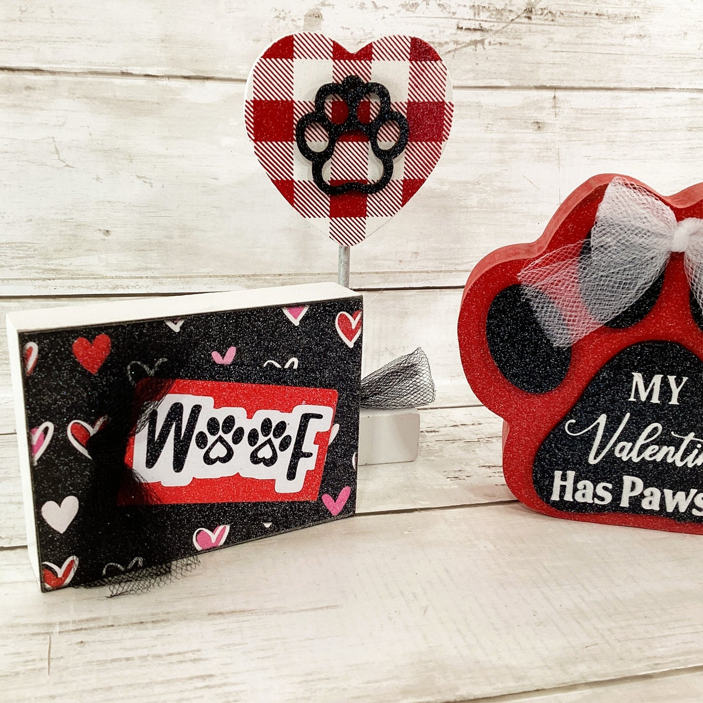 AGD Valentines Decor - Puppy Dog Paws Woof Heart Tier Tray 3pc