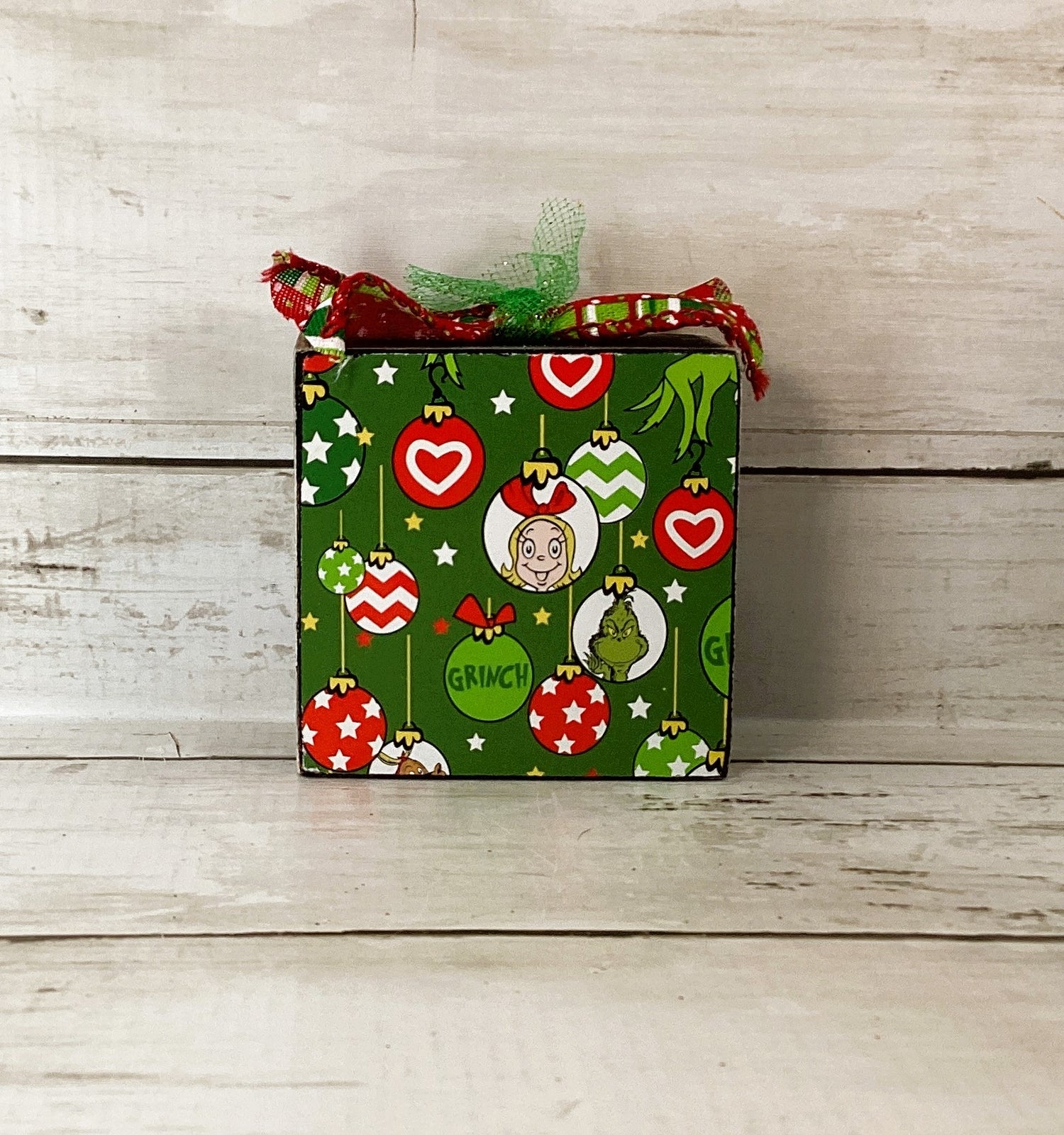 AGD Christmas Decor - Whimsy Green Monster Wood Gift Box Signs 2pc