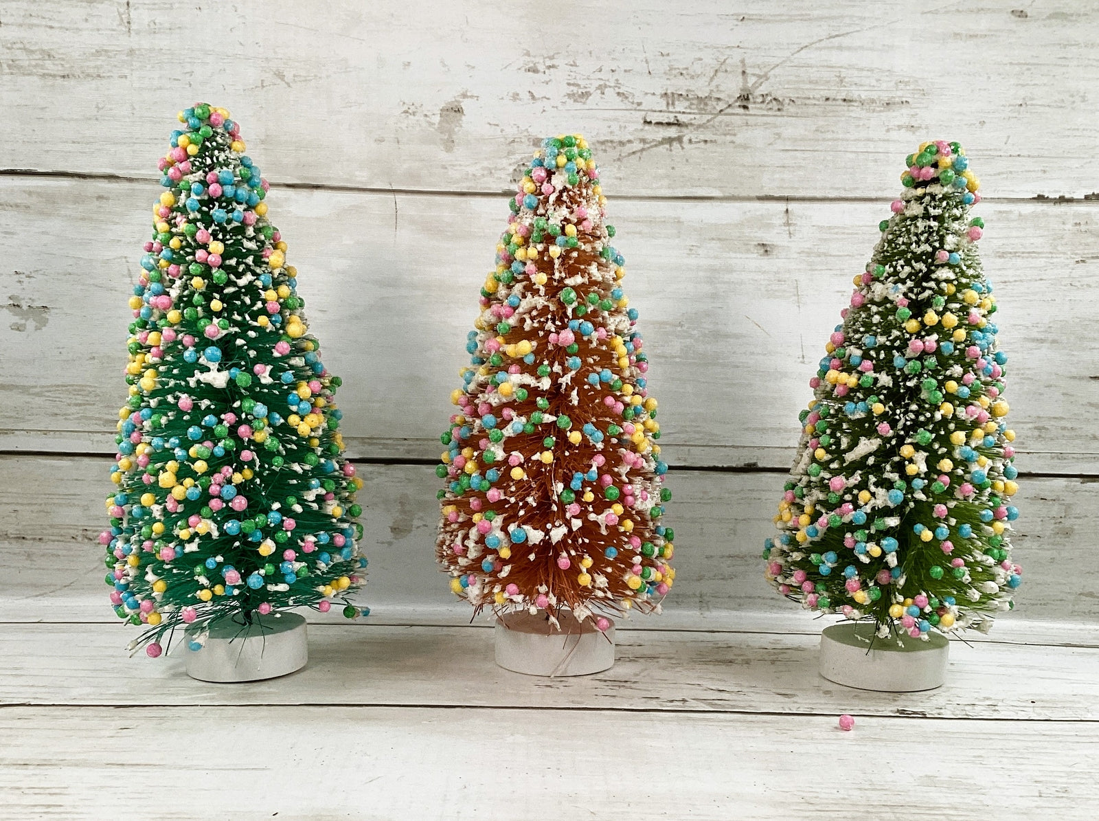 Christmas Decor - Pastel Bottle-brush Snowy Candy Sprinkles 6pc Trees