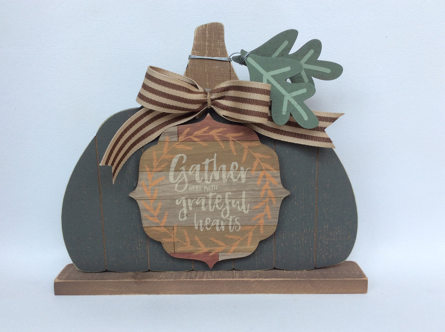 AGD Fall Decor - Gather Grateful Hearts Gray Slat Pallet Farmhouse Pumpkin