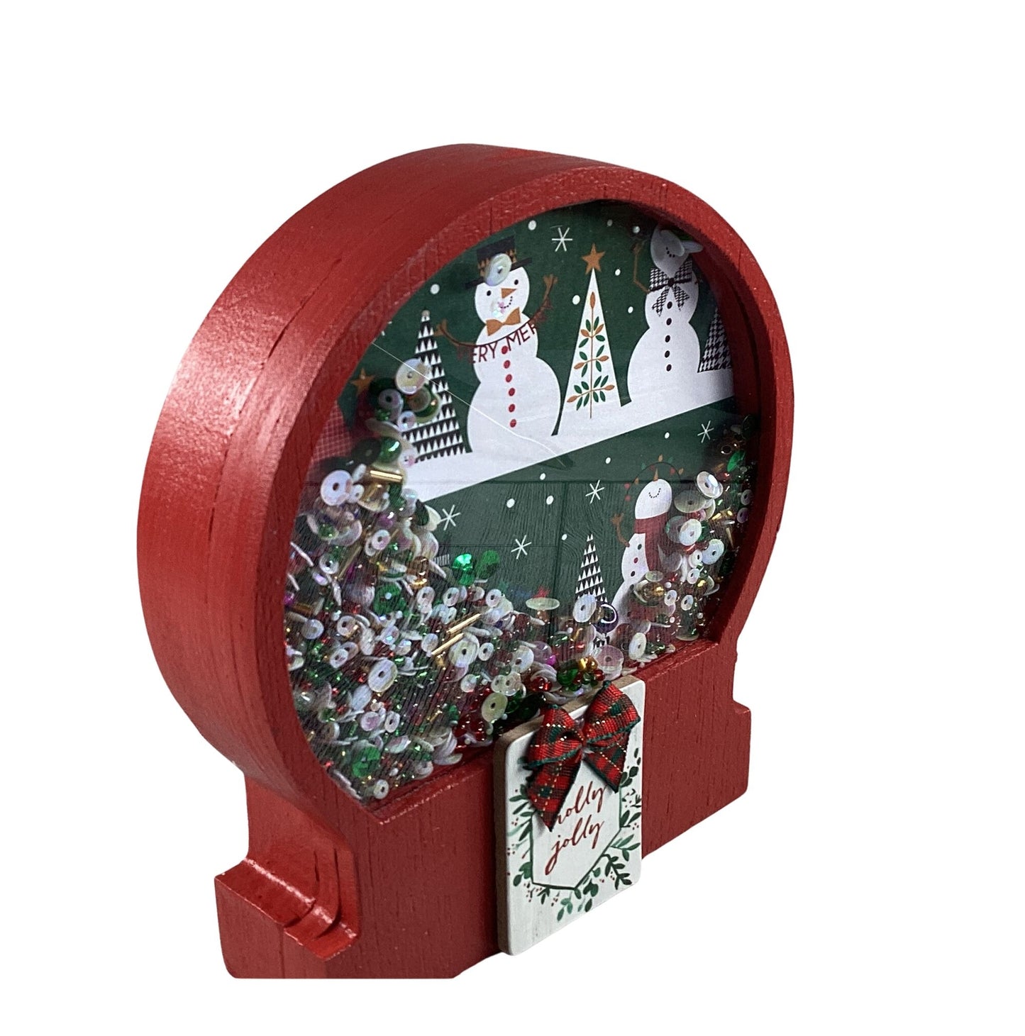AGD Christmas Decor - Jolly Snowman Dry Snow Globe Chunky Wood Shaker