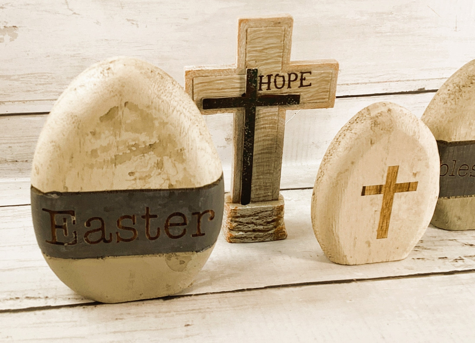 CWI Spring Decor - Easter Blessings Wood Eggs & Hope Cross 4pc Set