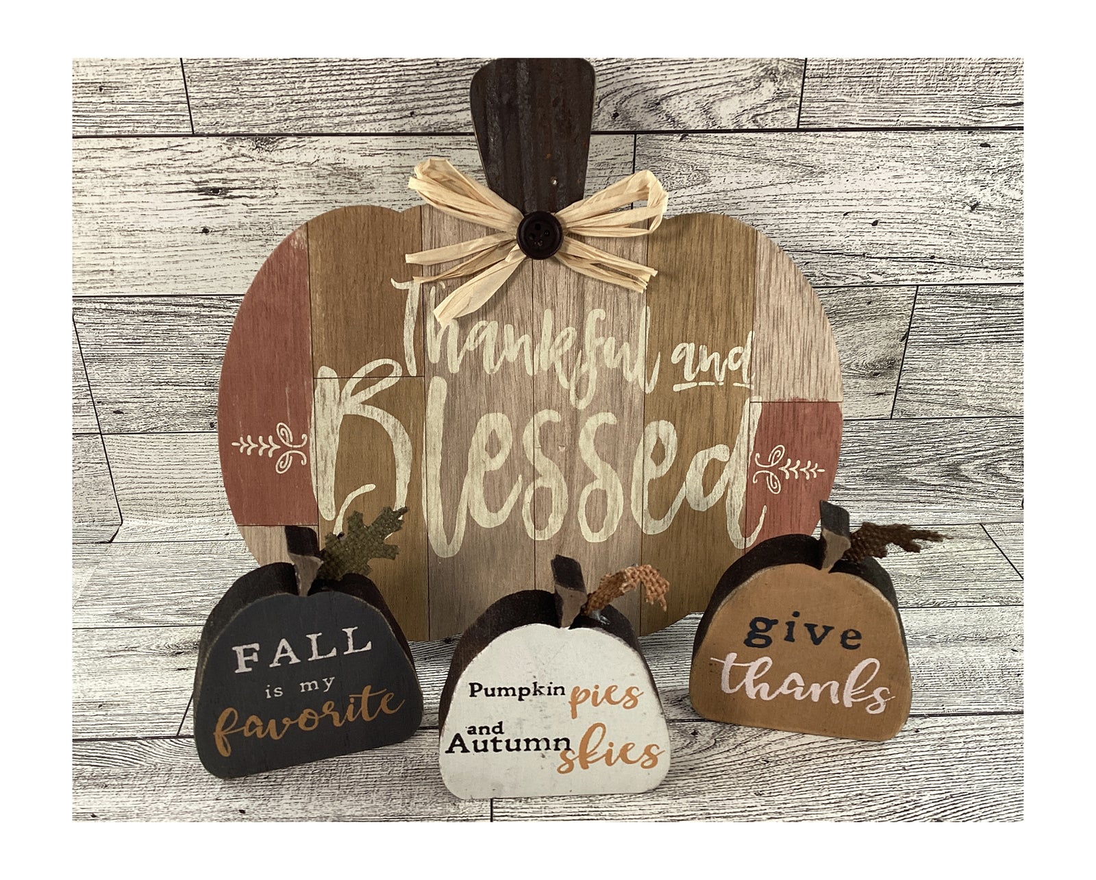 AGD Fall Decor - Thankful and Blessed Easel-back Pumpkin 4pc Set