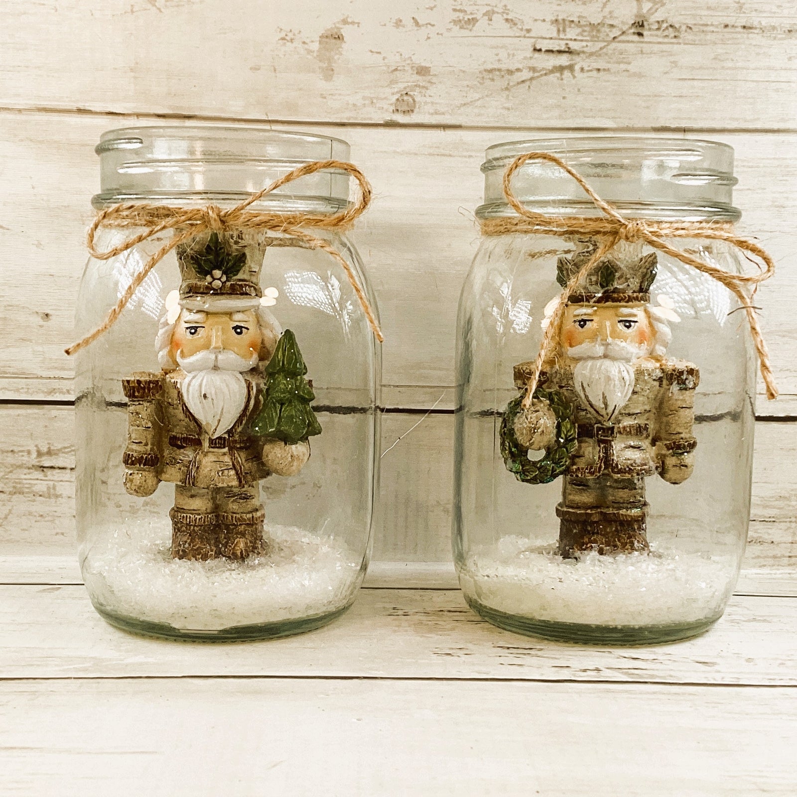 AGD Christmas Decor - Woodland Nutcracker Lighted Mason Jars 2pc