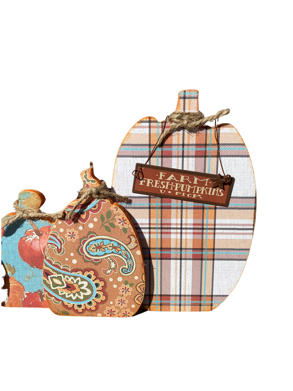 AGD Fall Decor - Harvest Plaid Pumpkins Prim Wood Tabletop Decor