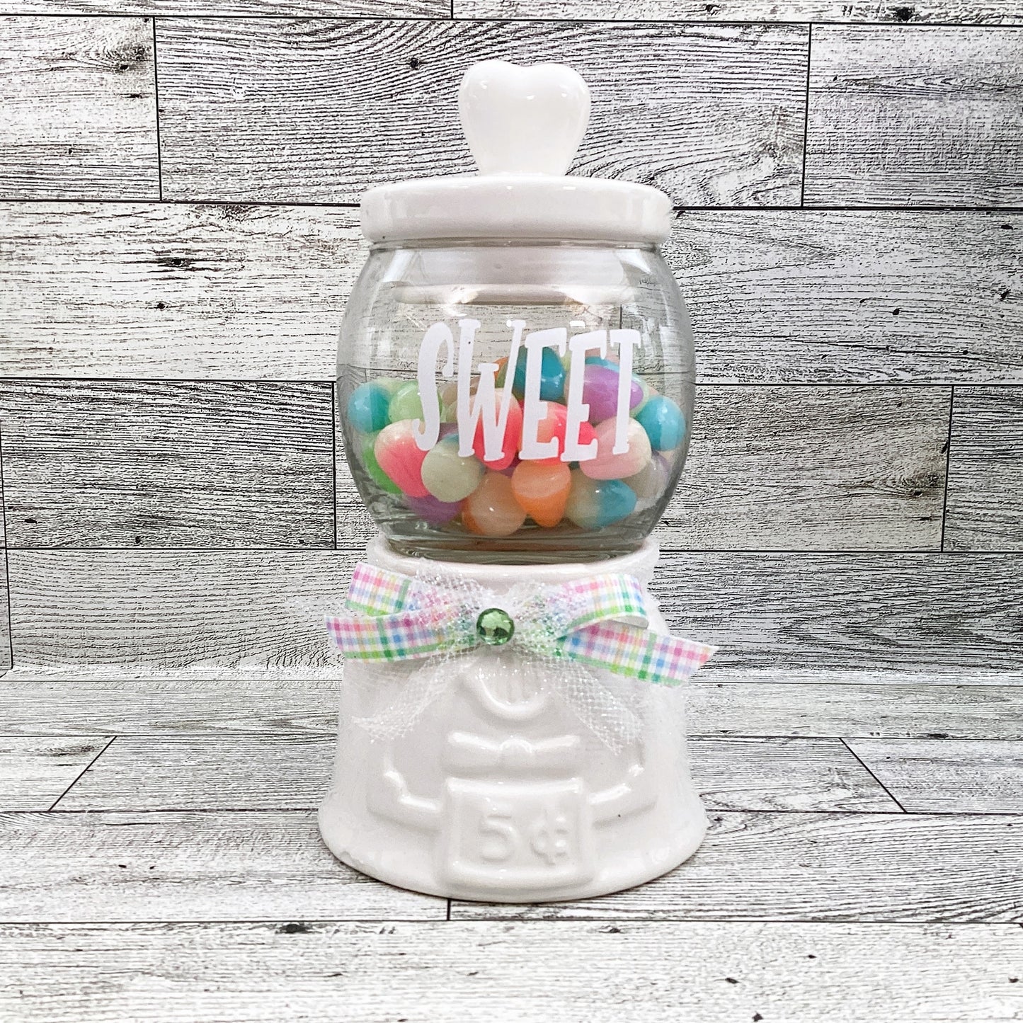 Spring Decor Ceramic Sweet Candy Gumball Jar, Tier Tray