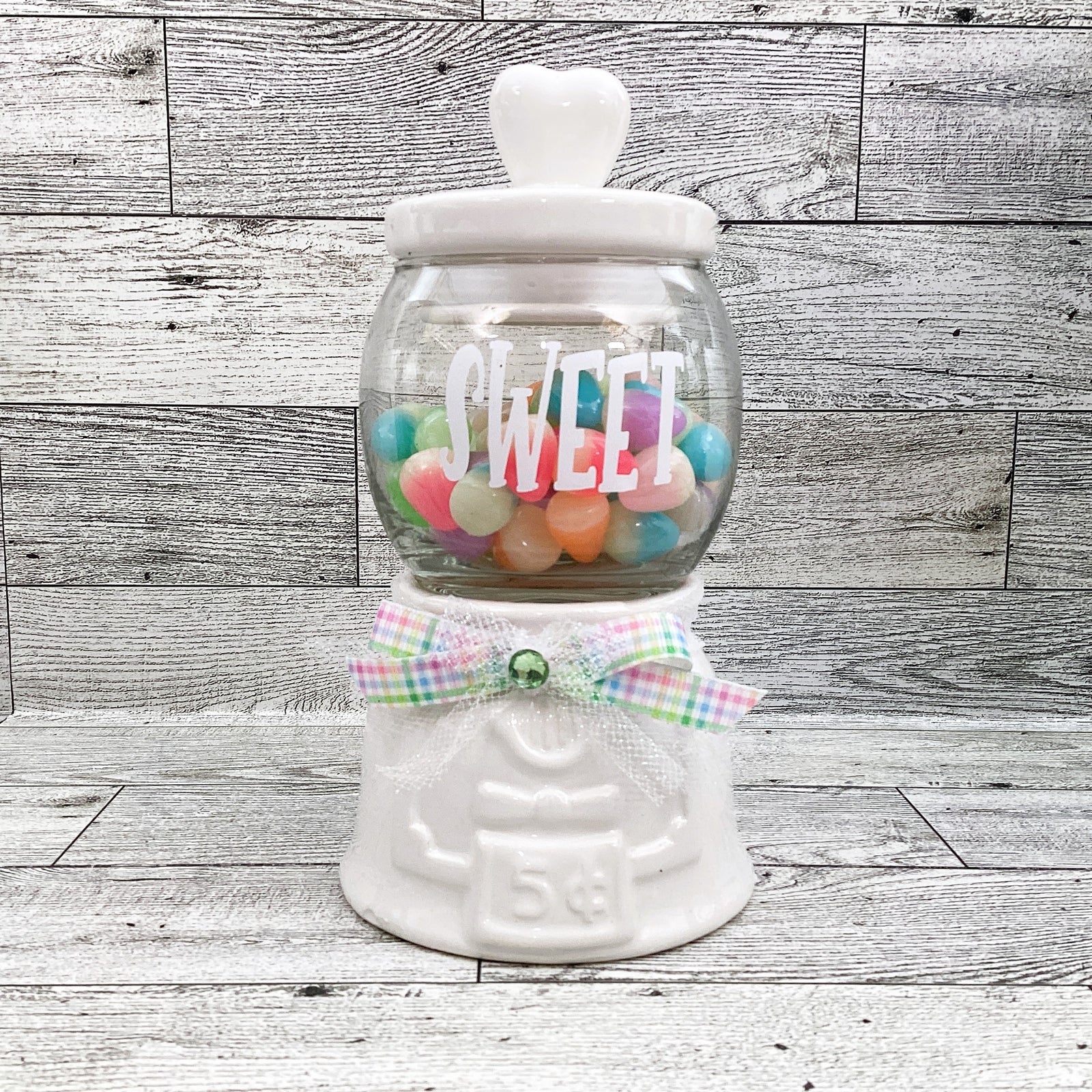 Spring Decor Ceramic Sweet Candy Gumball Jar, Tier Tray