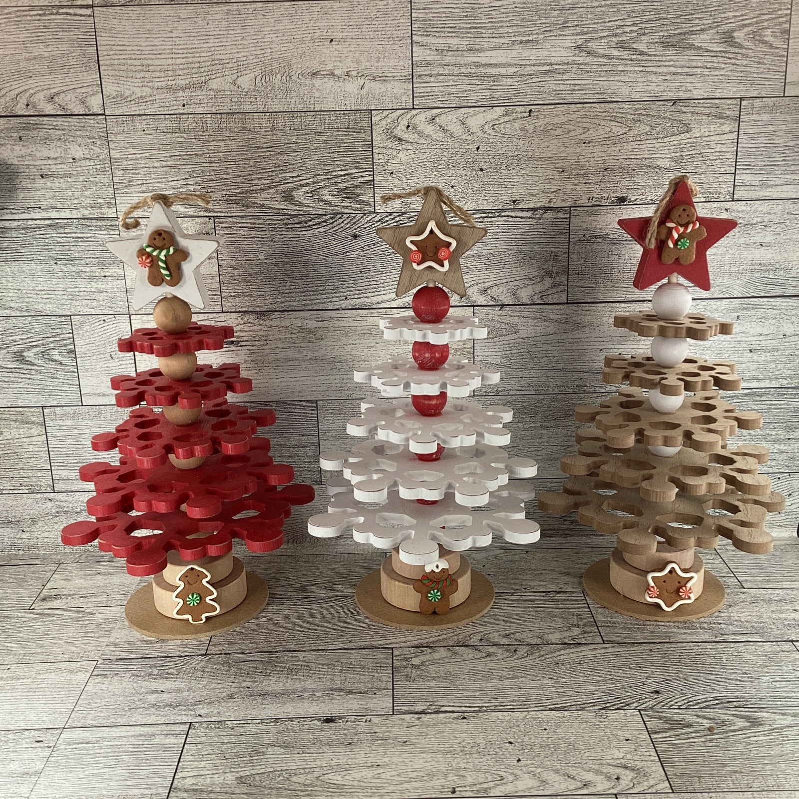 AGD Christmas Decor - Wood Snowflake Gingerbread Trees 3pc Set