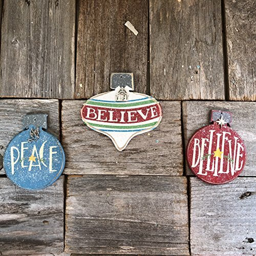 AGD Christmas Decor - Nativity Believe Peace Wood Ornament 3pc.