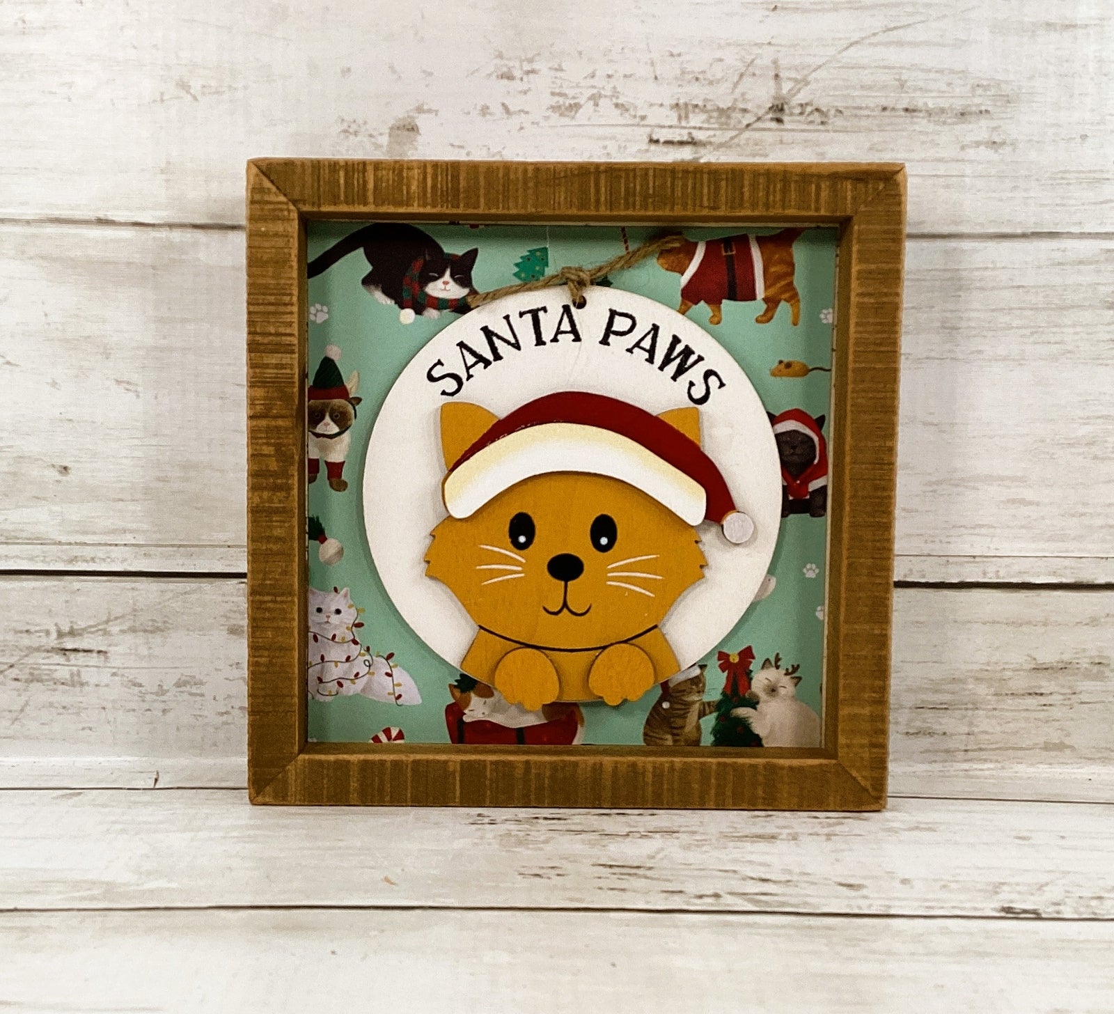 AGD Christmas Decor - Santa Paws Kitty Cat Theme Box Signs 2pc Set