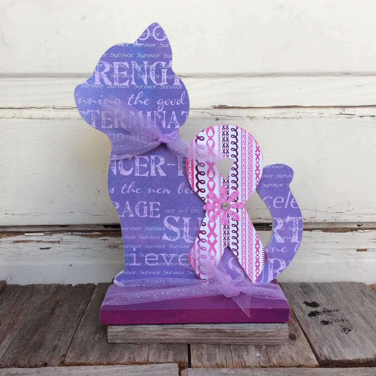 AGD Home Decor - Cancer Survivor Ribbon Cat Display