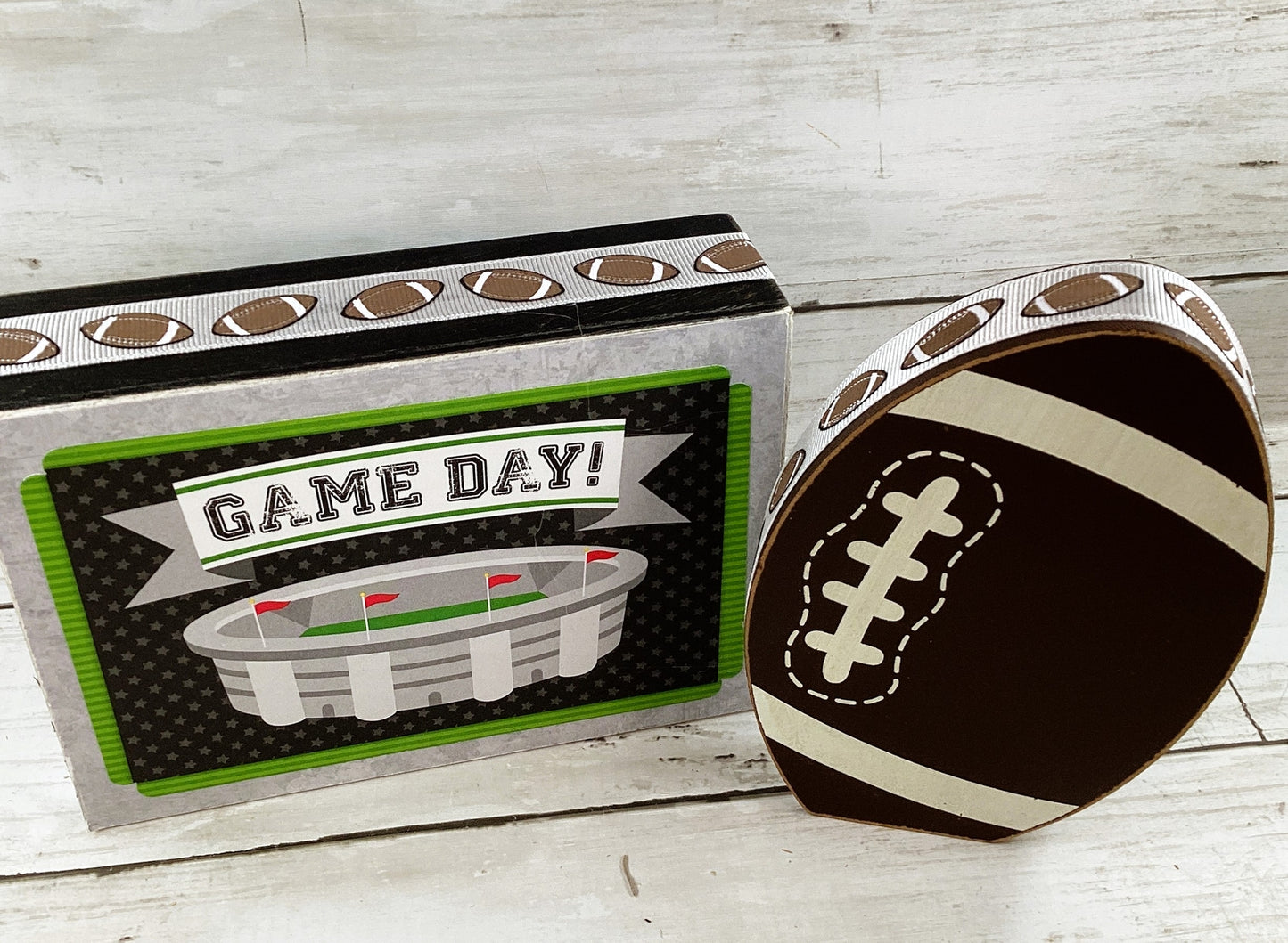 AGD Fall Decor - Chunky Football Touchdown Game Day Box Sign 2pc Set