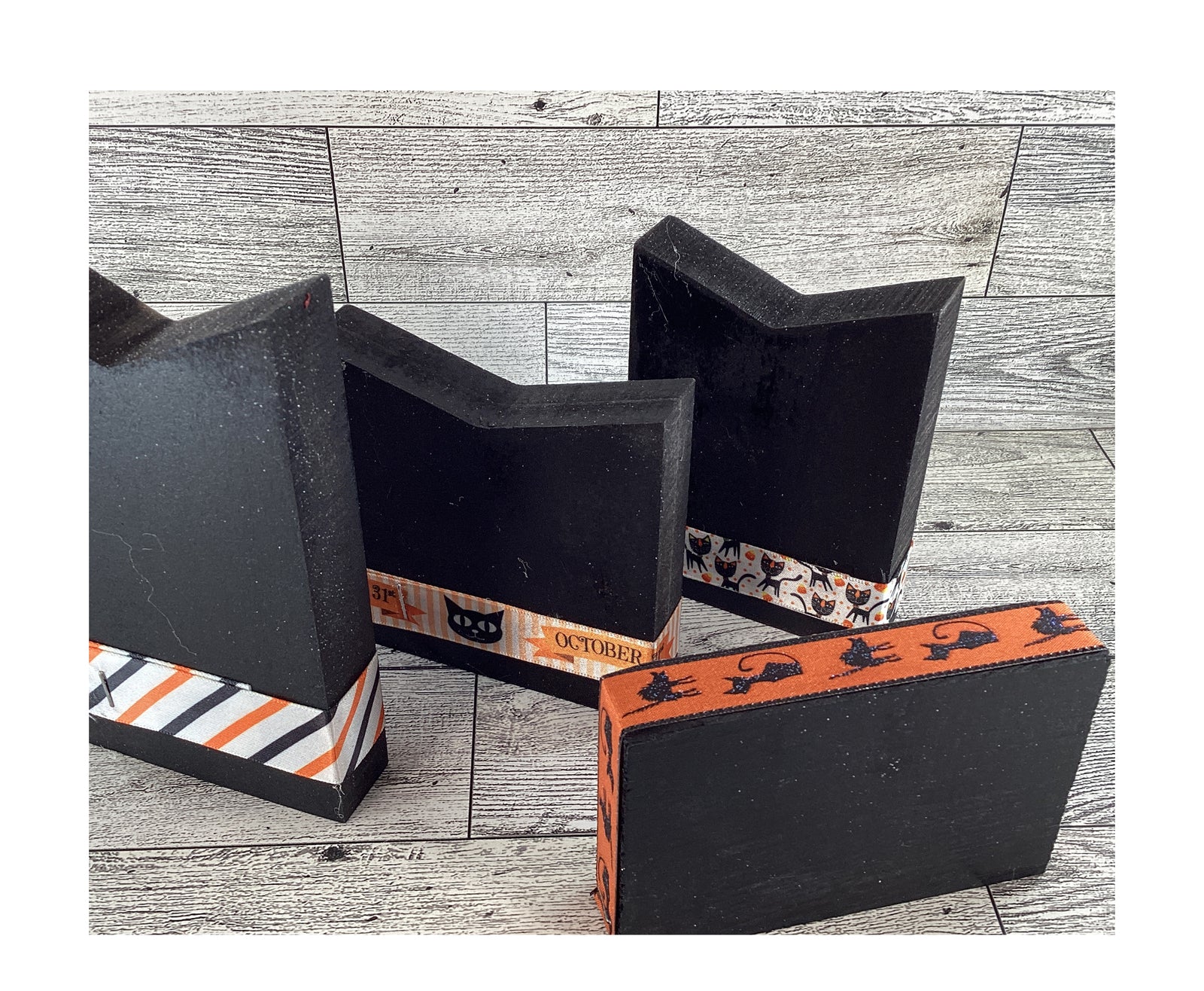 AGD Halloween Decor - Happy Cat O Ween Chunky Wood Cats 4pc Set