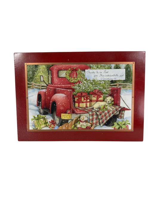 AGD Christmas Decor - Vintage Red Truck and Puppies 2 Cor. Box Sign