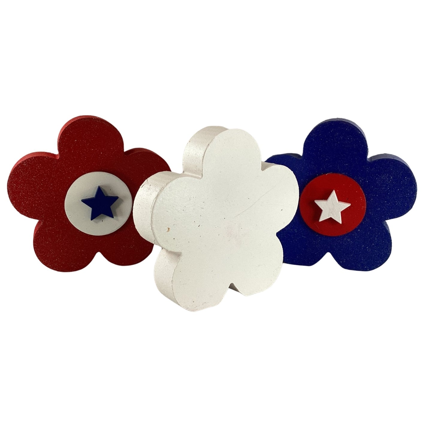 AGDPatriotic Decor - July 4th Chunky Wood Flowers Sitter 3pc Set