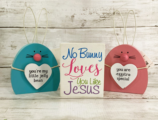 HL Easter Decor - Cute Bunny Heads Loves Like Jesus 3pc Set