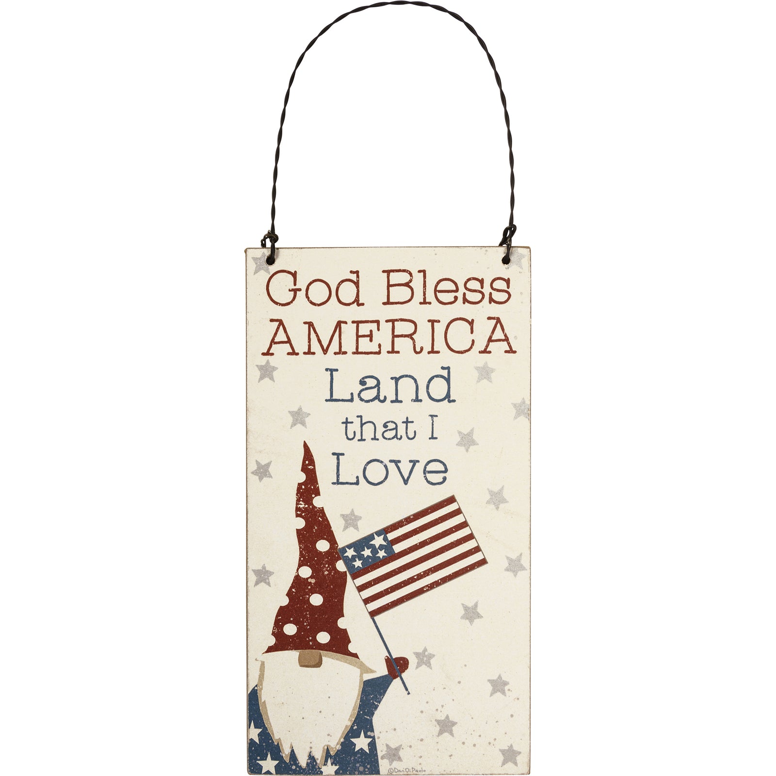 PBK Patriotic Decor - Gnome God Bless America Small Ornament Sign