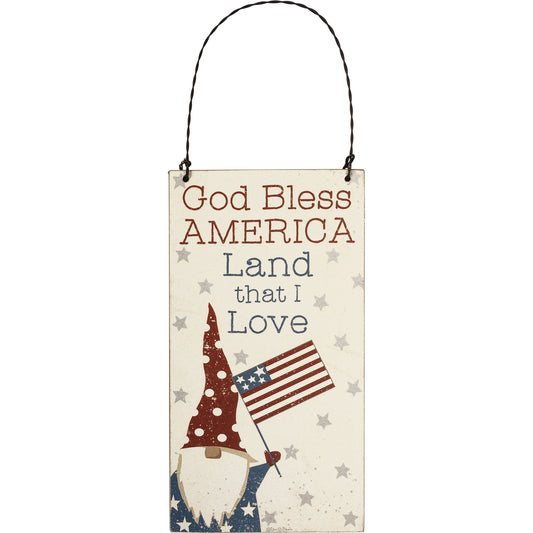 PBK Patriotic Decor - Gnome God Bless America Small Ornament Sign