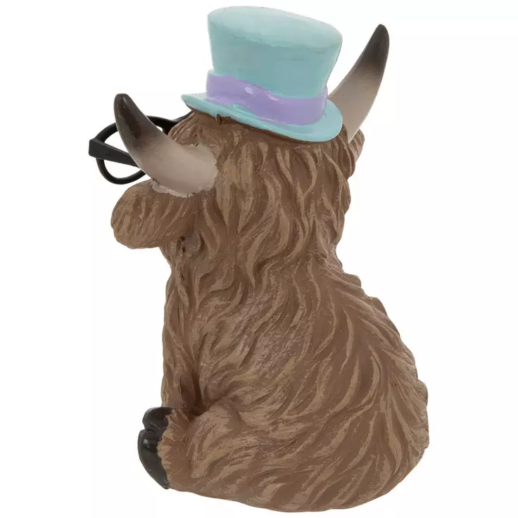 HL Easter Decor - Resin Scottish Highland Cow Couple Figurines 3pc Set