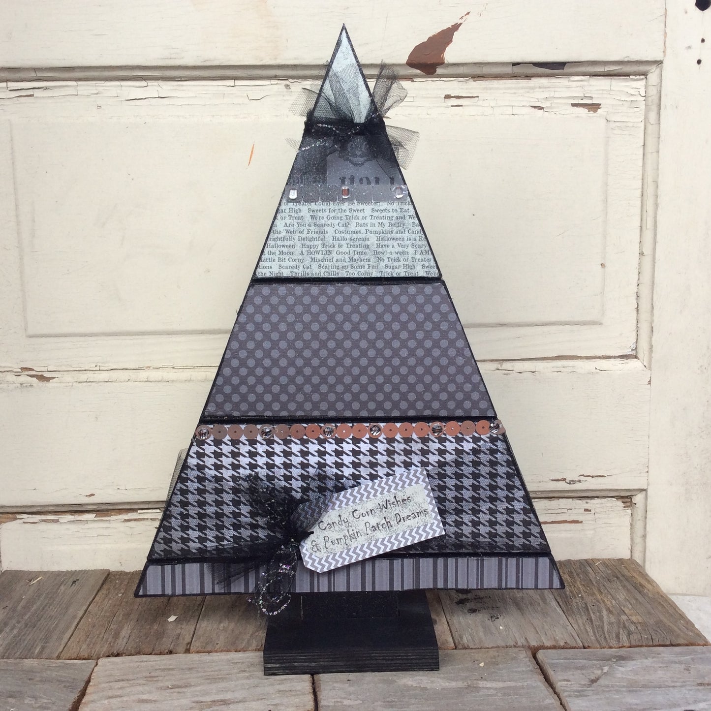 AGD Halloween Decor - Black & Gray Wood Slat Table Top Tree