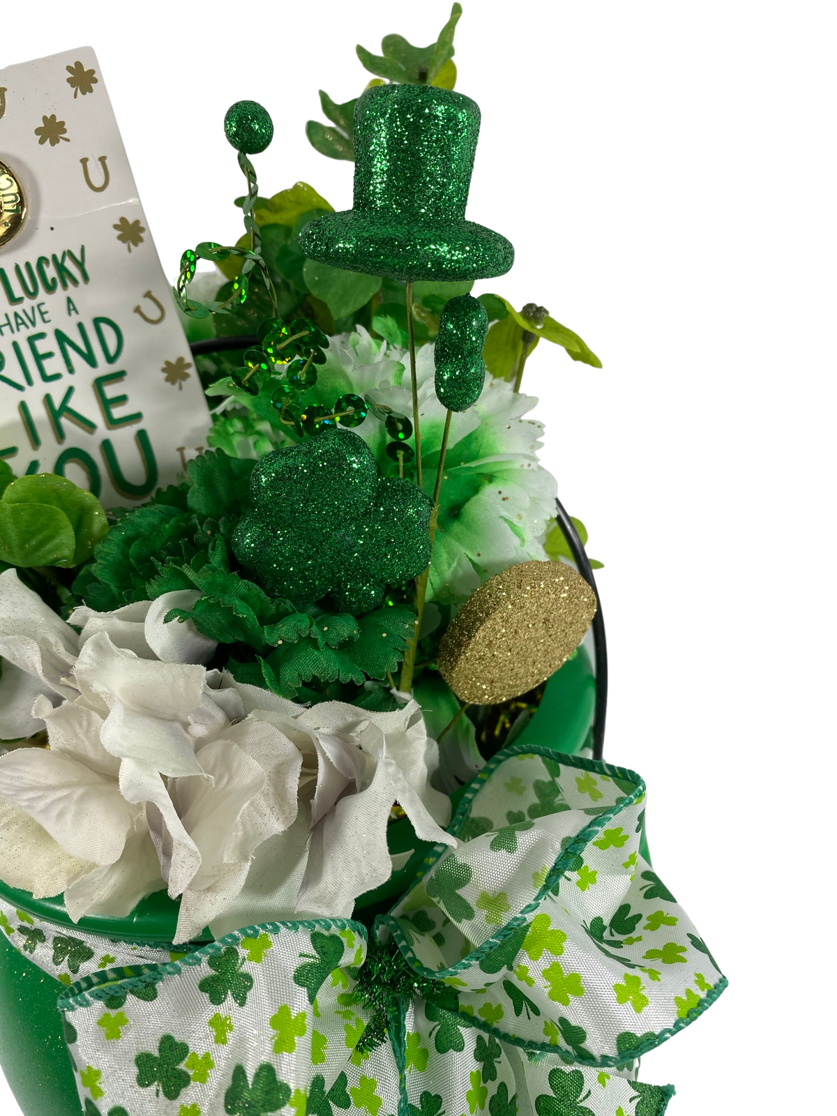 AGD Saint Patrick's Decor–I'm Lucky Friend Like You Green Pot Floral Centerpiece