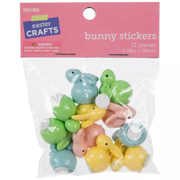 HL Easter Craft Supply - Mini Resin 3-D Pastel Bunny Rabbit Stickers 12pc
