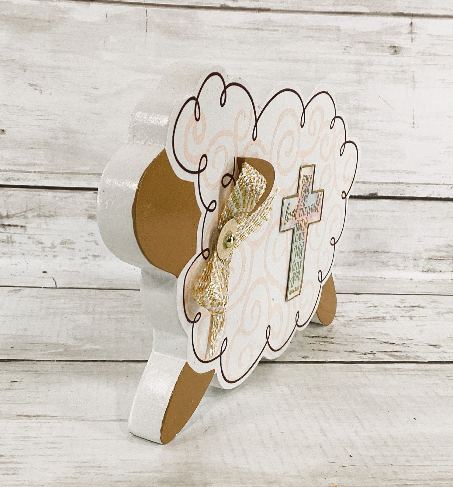 AGD Easter Decor - Chunky Wood Pink Lamb Sheep John 3:16