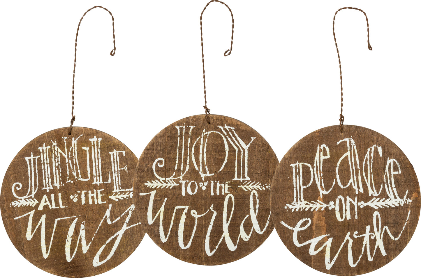 PBK Christmas Decor - Joy Peace Jingle Barn Farm Wood Oranaments 3pc Set
