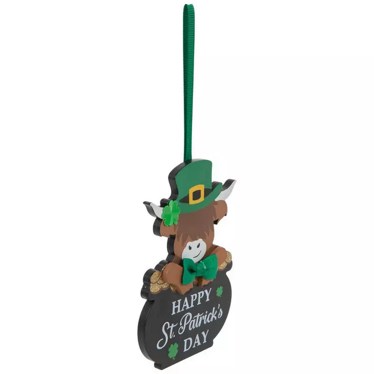 HL St Patrick's Craft Decor -  Wood Highland Cow Ornament 1pc