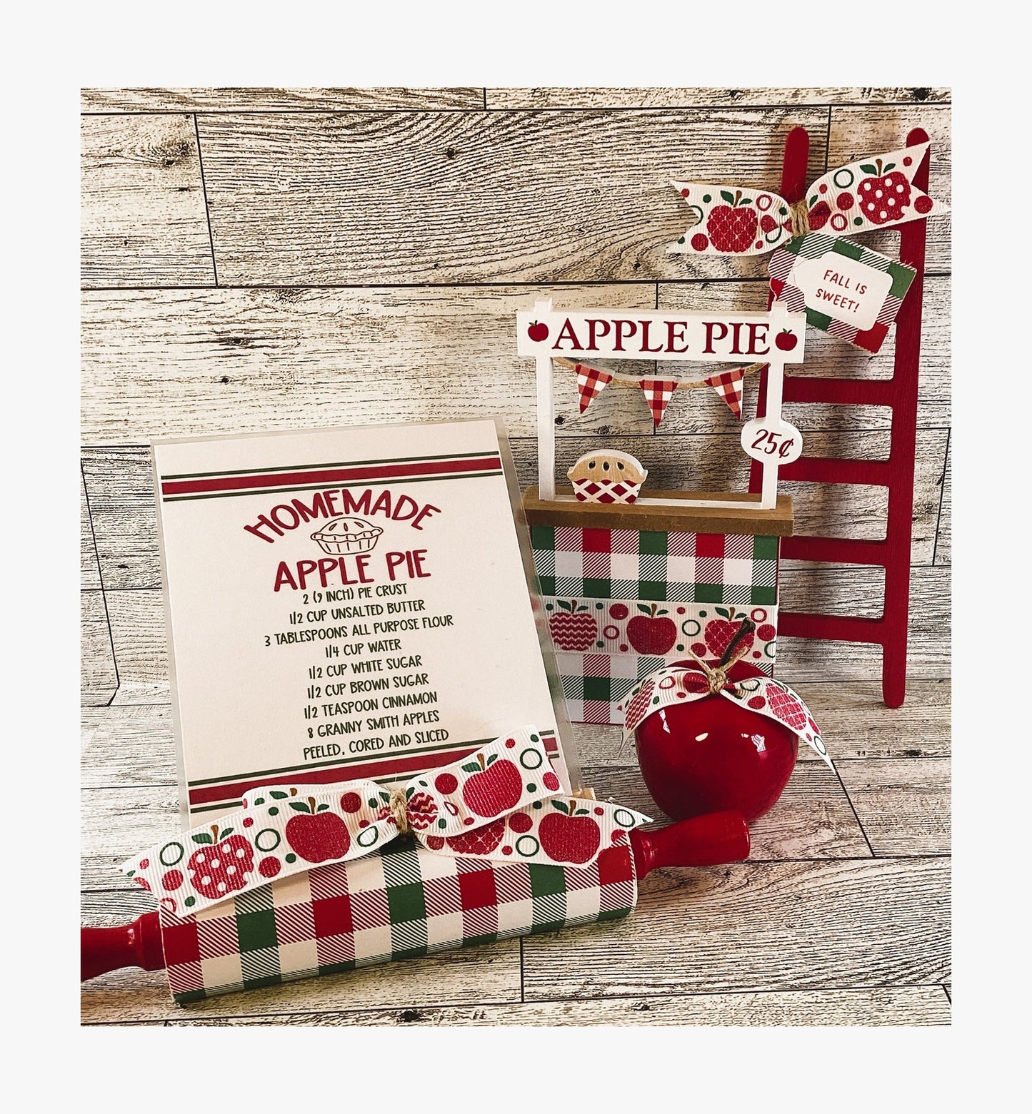 AGD Fall Decor - Harvest Apple Booth Ladder Pie Recipe Card Tier Tray 4pc Set