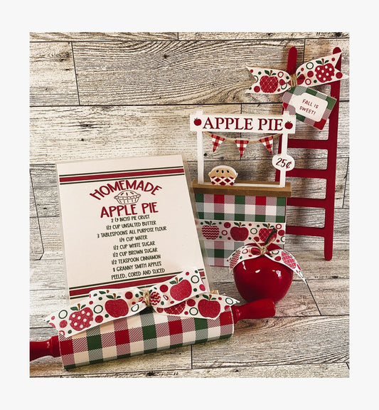 AGD Fall Decor - Harvest Apple Booth Ladder Pie Recipe Card Tier Tray 4pc Set