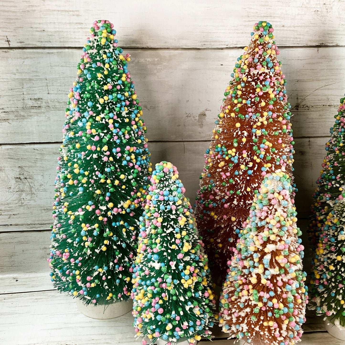 Christmas Decor - Pastel Bottle-brush Snowy Candy Sprinkles 6pc Trees