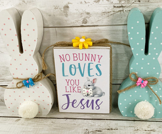 AGD Easter Decor - Chunky Wood Pastel Bunny Jesus Loves You 3pc Set
