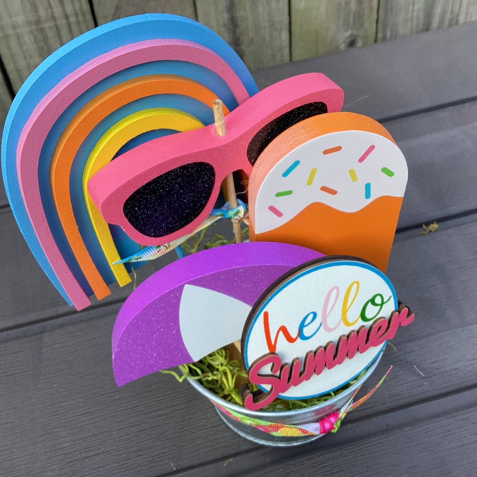 AGD Summer Decor - Hello Summer Beach Icon Galvanized Small Display
