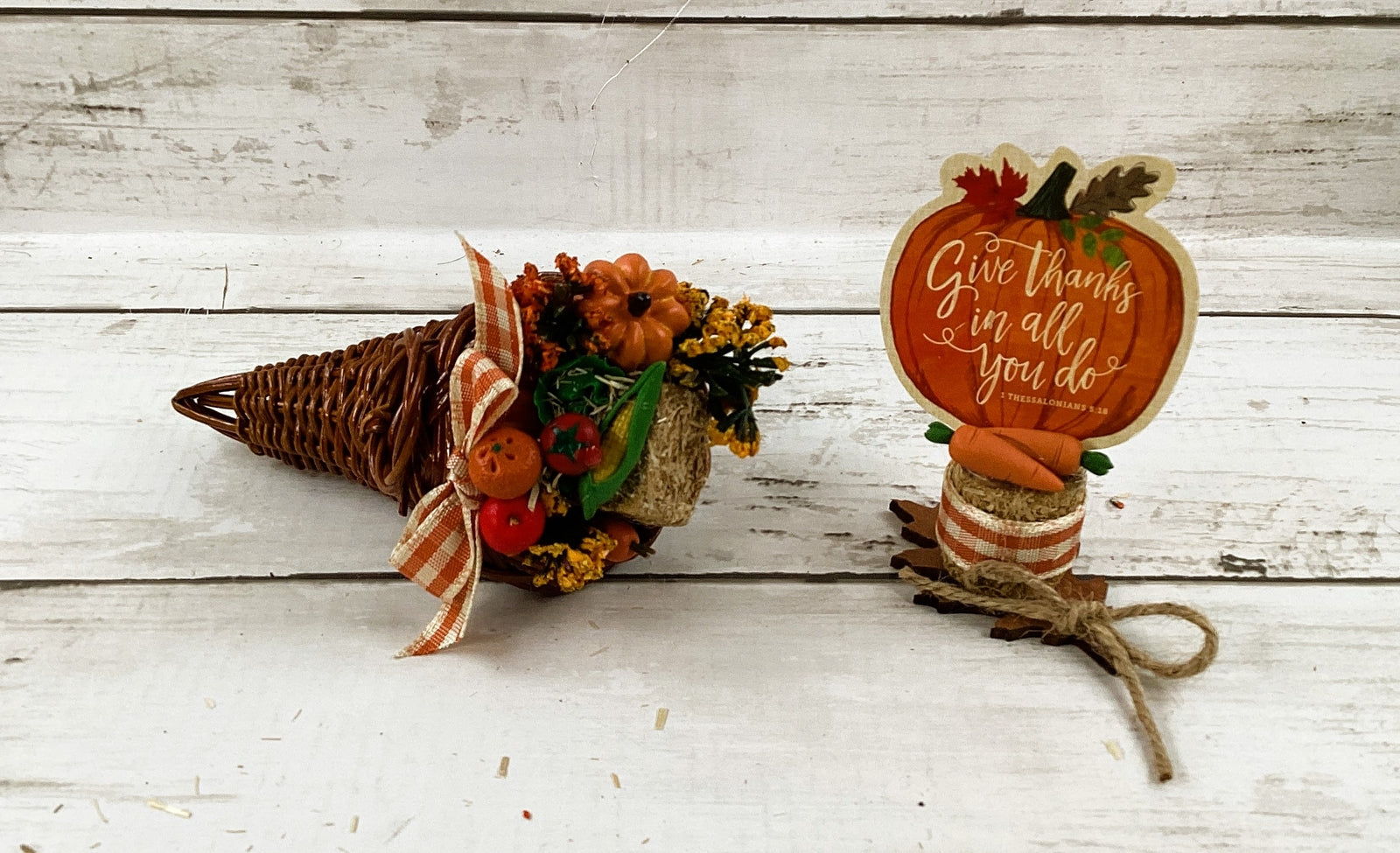 AGD Fall Decor - Small Mini Happy Thanksgiving Cornucopia 2pc