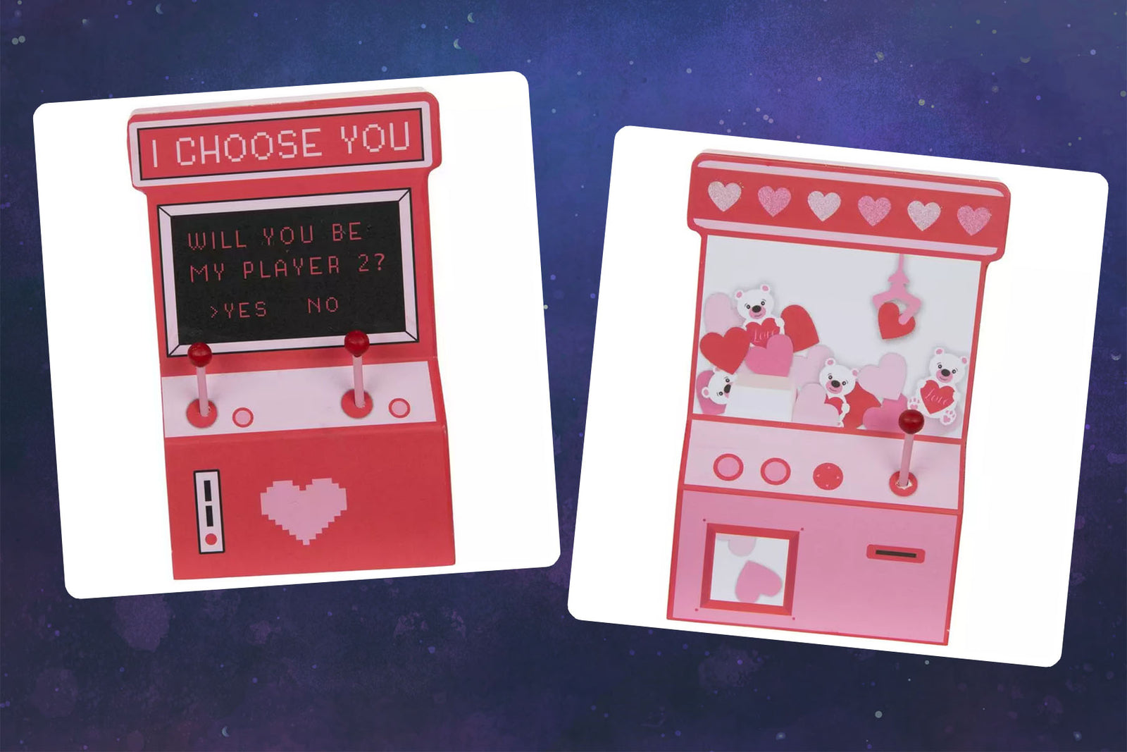 HL Valentines Decor - 80's Pinball Arcade Game Chunky Wood Sitters 2pc