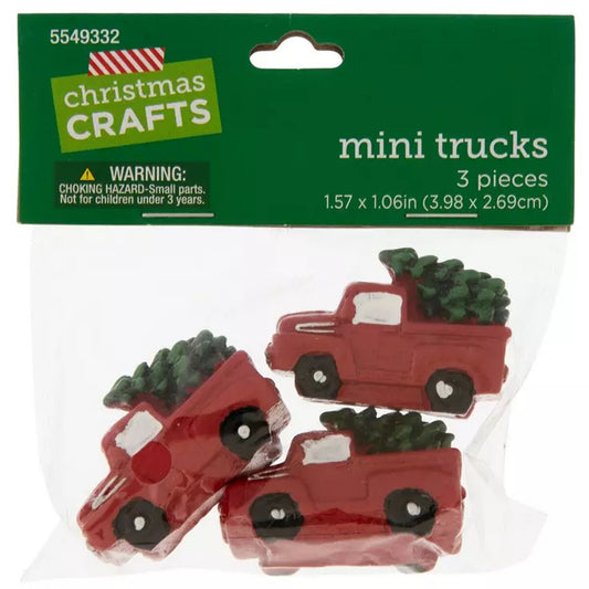 HL Fall Craft Decor - Miniature Resin Harvest Red Vintage Trucks 3pc Set