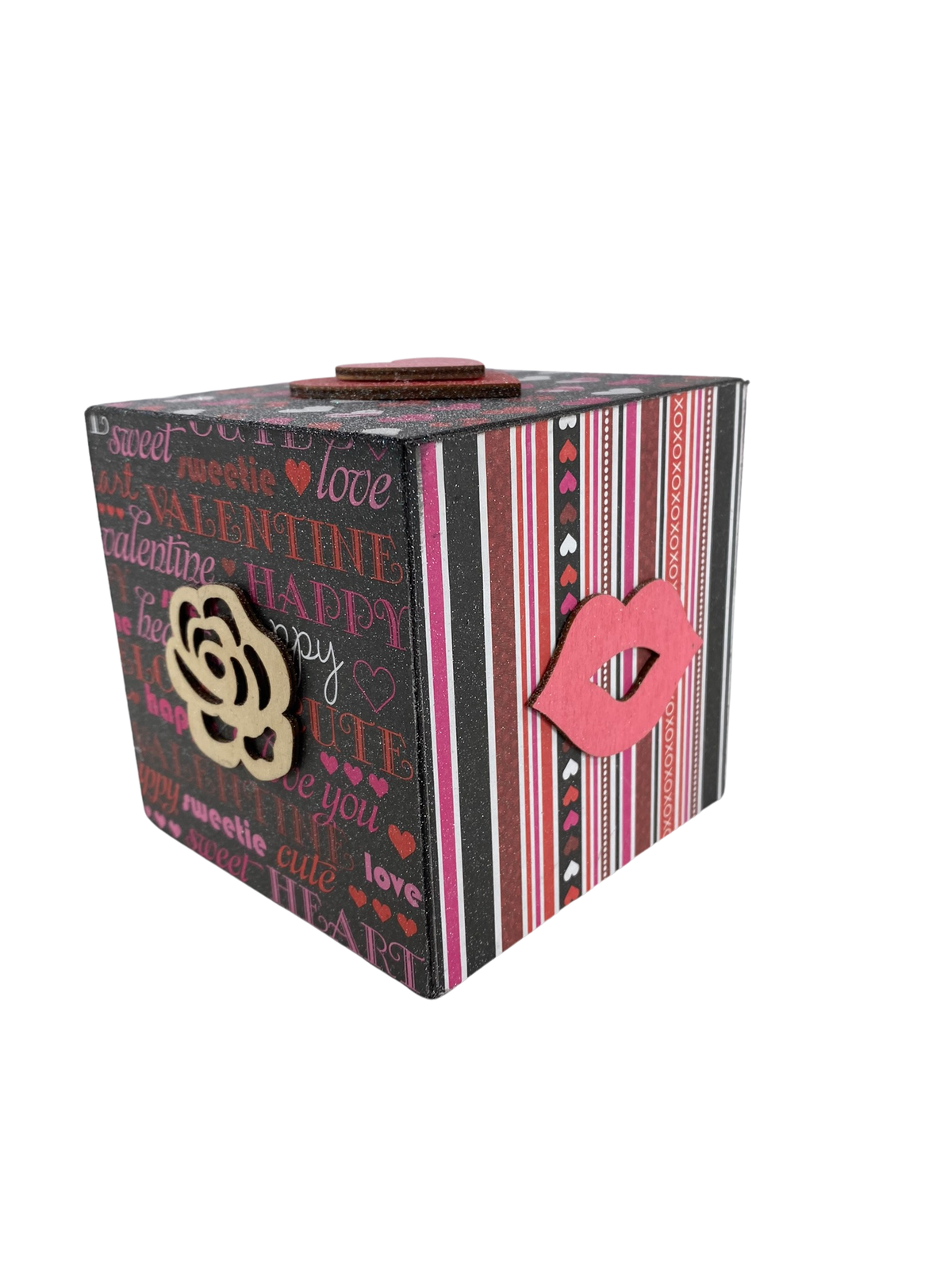 AGD Valentines Decor - Pink White Black Red Love Heart Icons Wood Block