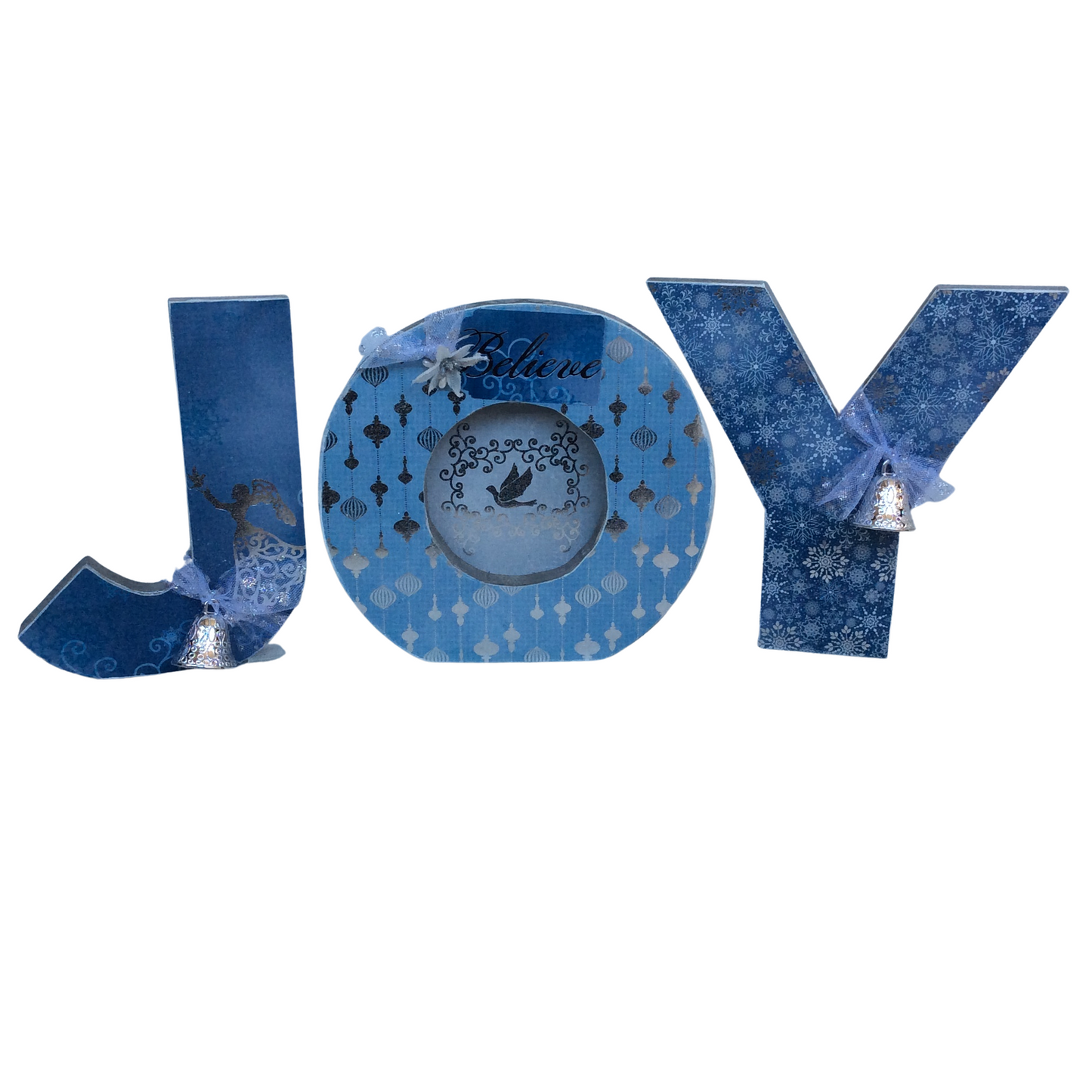 AGD Christmas Decor - Silver Blue Believe Angel Joy Tabletop Sign
