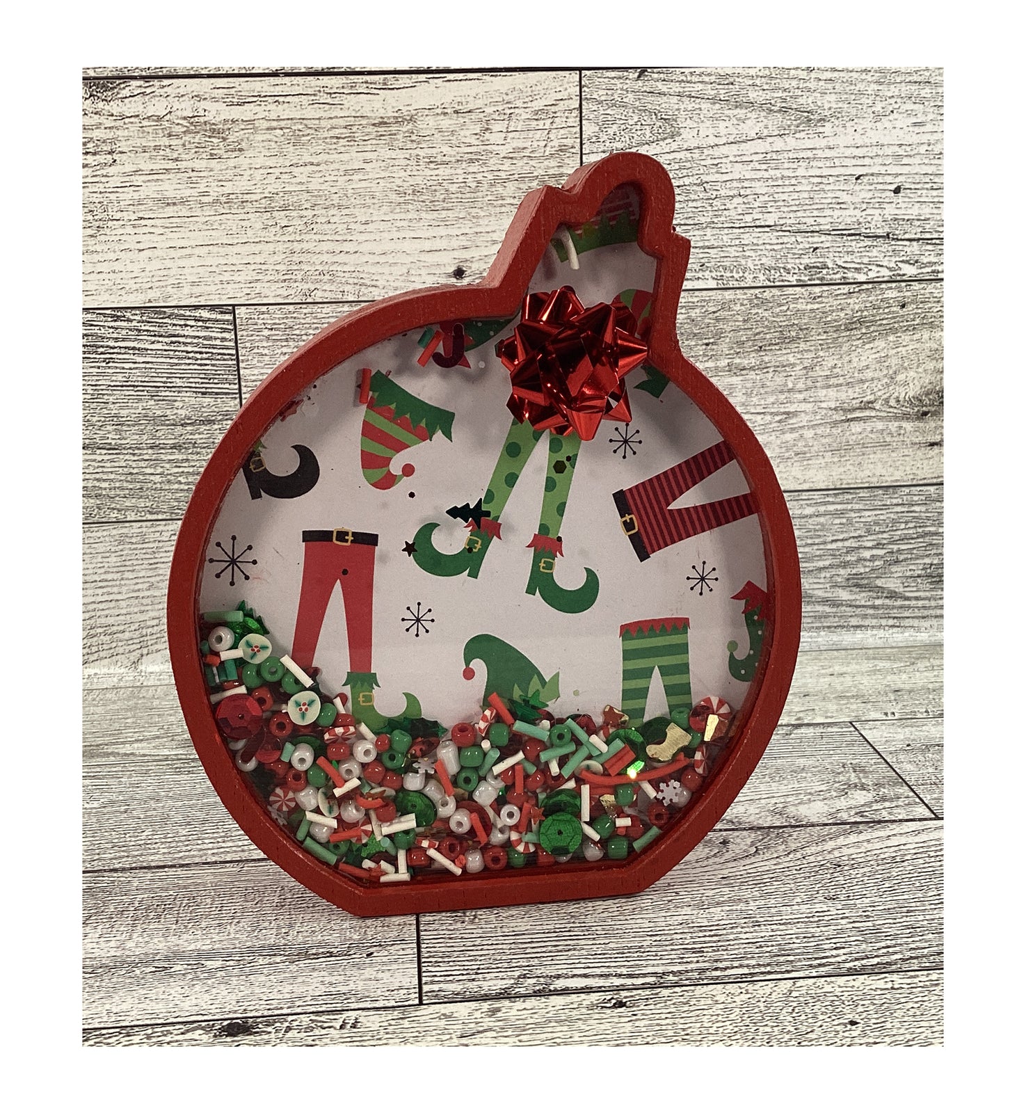 AGD Christmas Decor - Ornament Elf Elves Legs Chunky Wood Snow Shaker