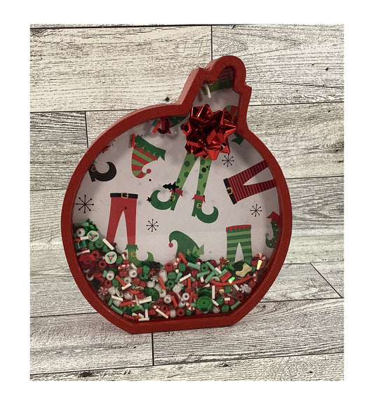 AGD Christmas Decor - Ornament Elf Elves Legs Chunky Wood Snow Shaker