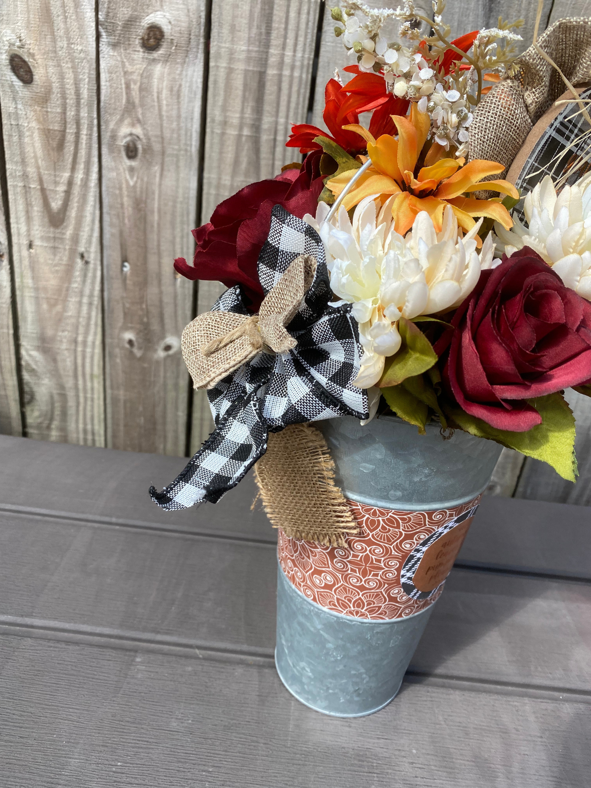 AGD Fall Decor  – Grateful For You Galvanized Metal Floral Centerpiece
