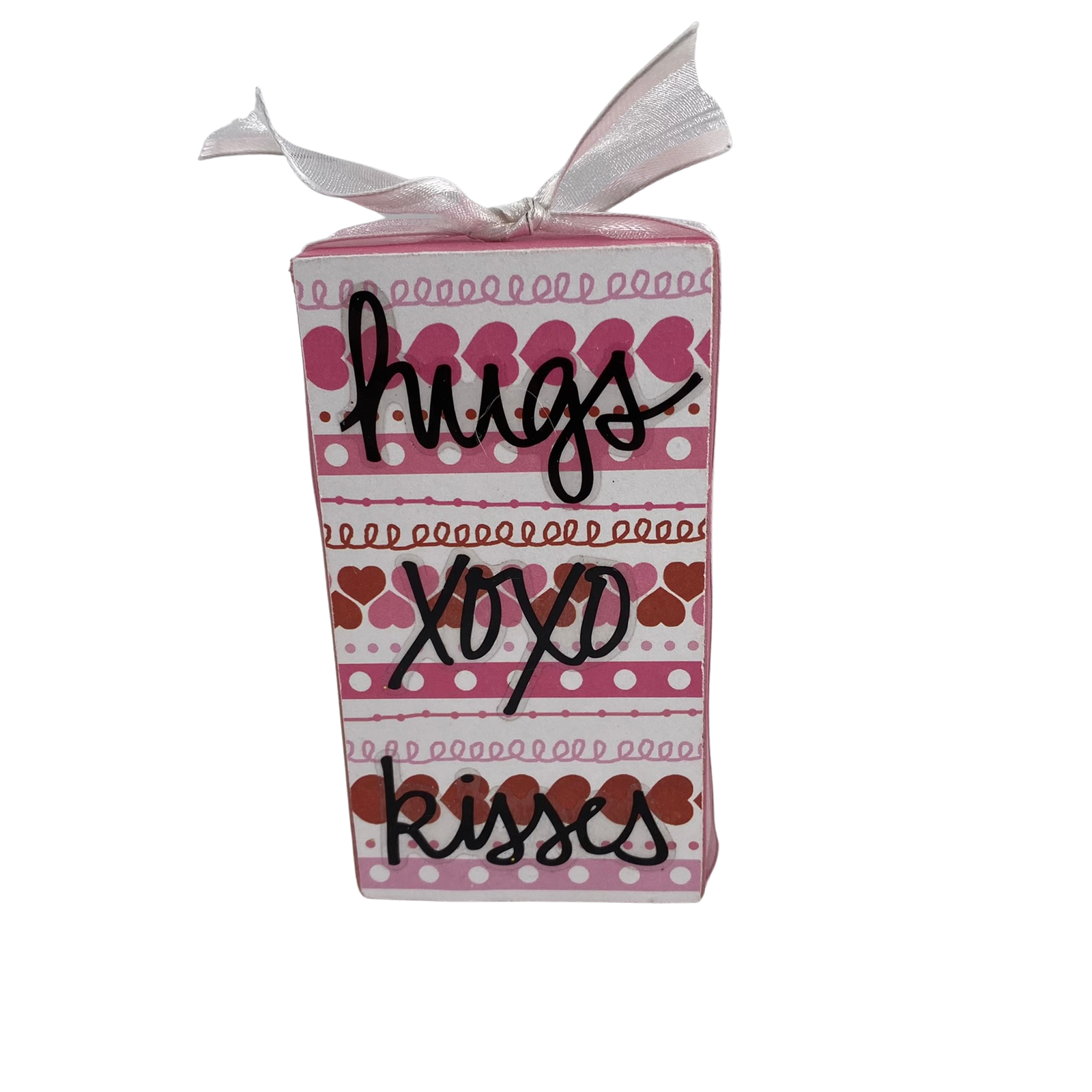 AGD Valentines Day Decor - Pink White Knit Gnome Small Hugs Kisses Sign